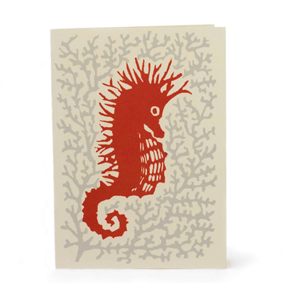 Seahorse Coral & Grey Card