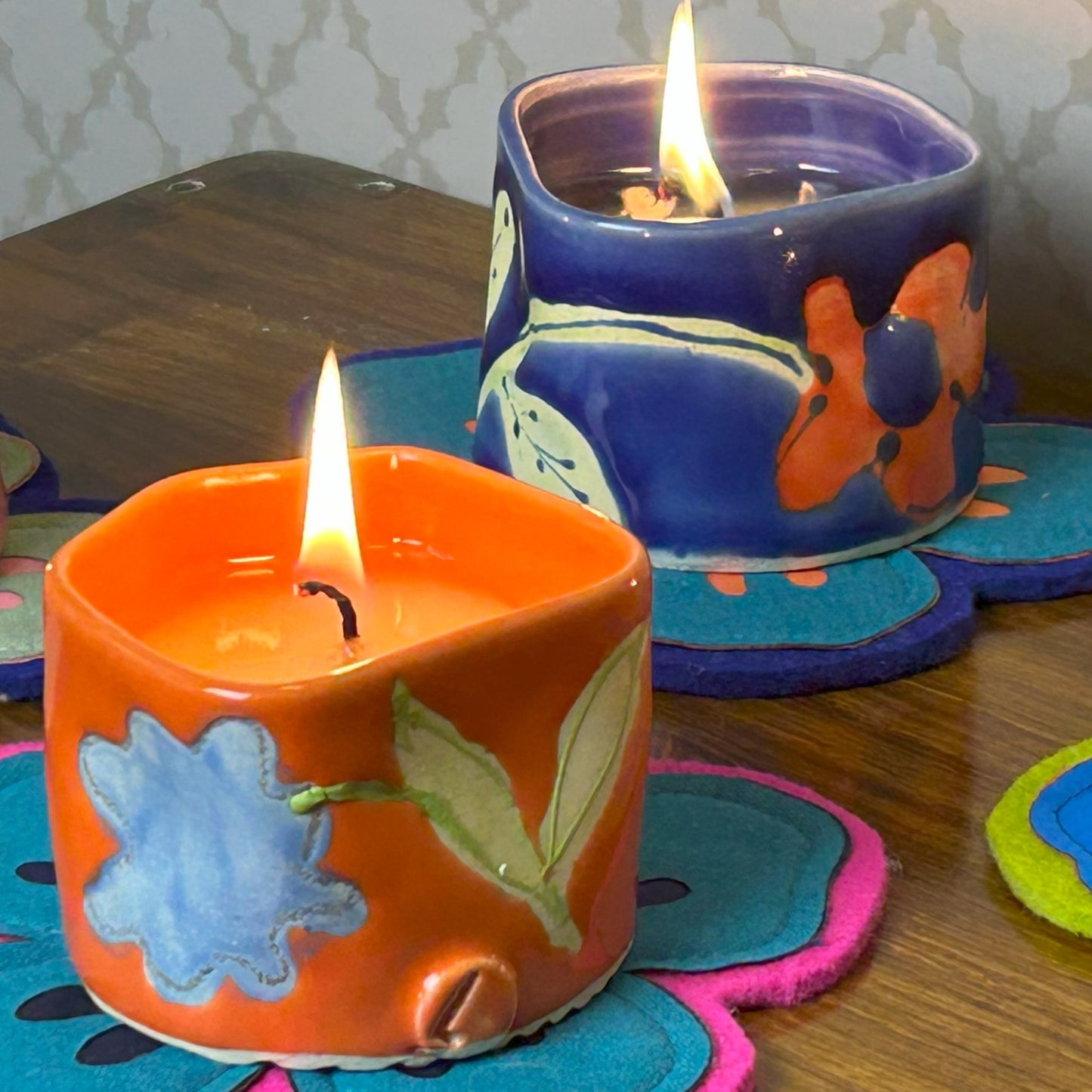 Bright Orange Handmade Ceramic Scented Candle