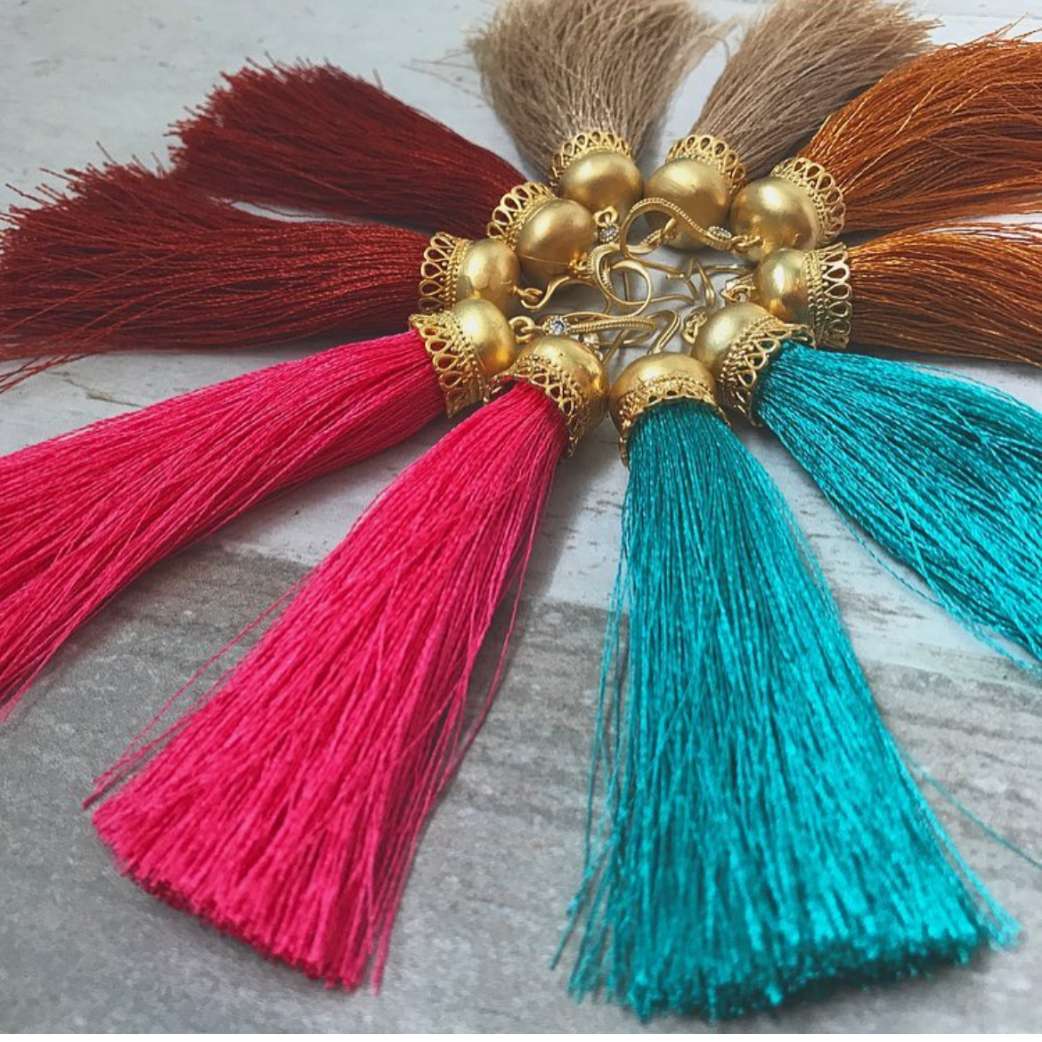 Bright Pink Silk Tassel Earrings