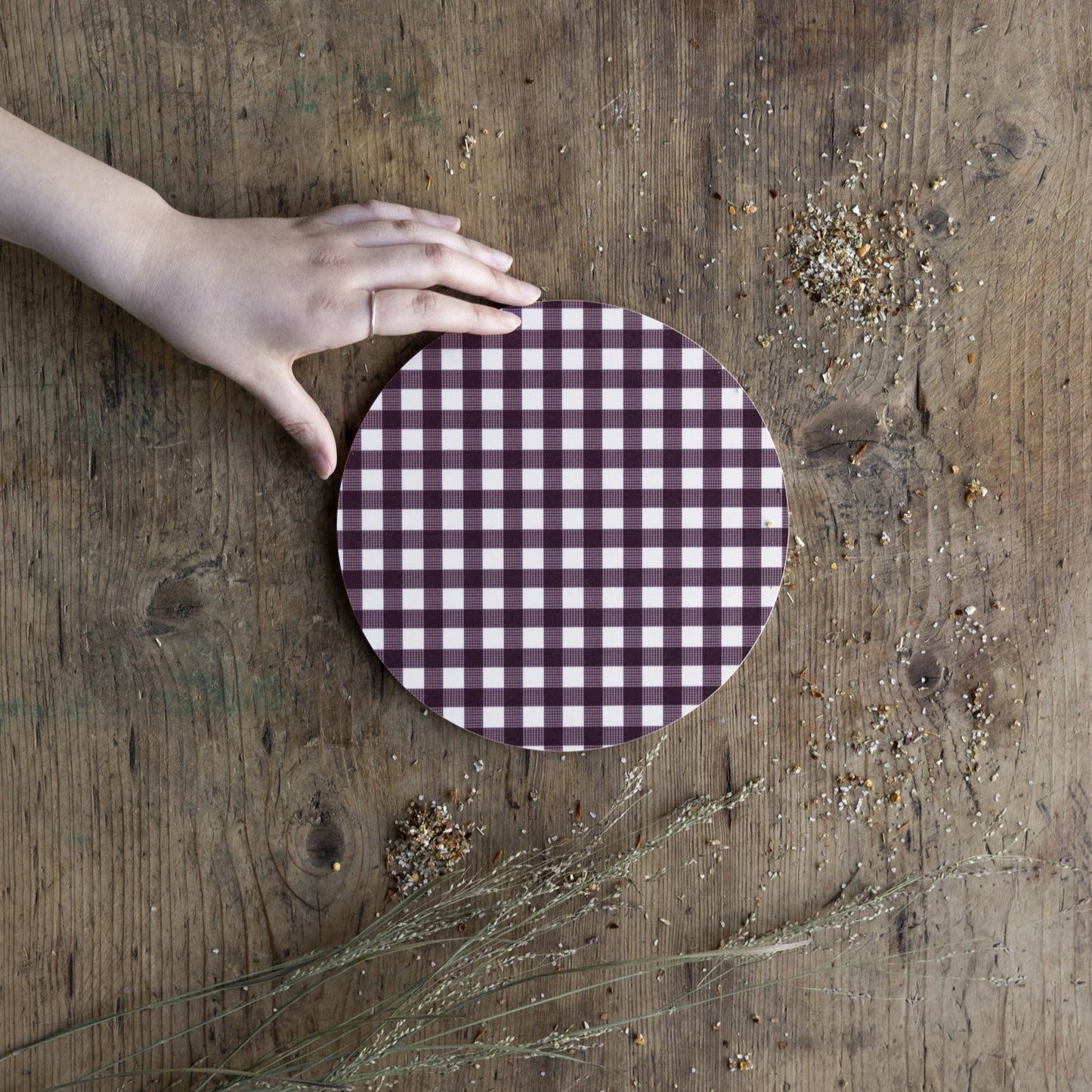 Round Red Gingham Trivet