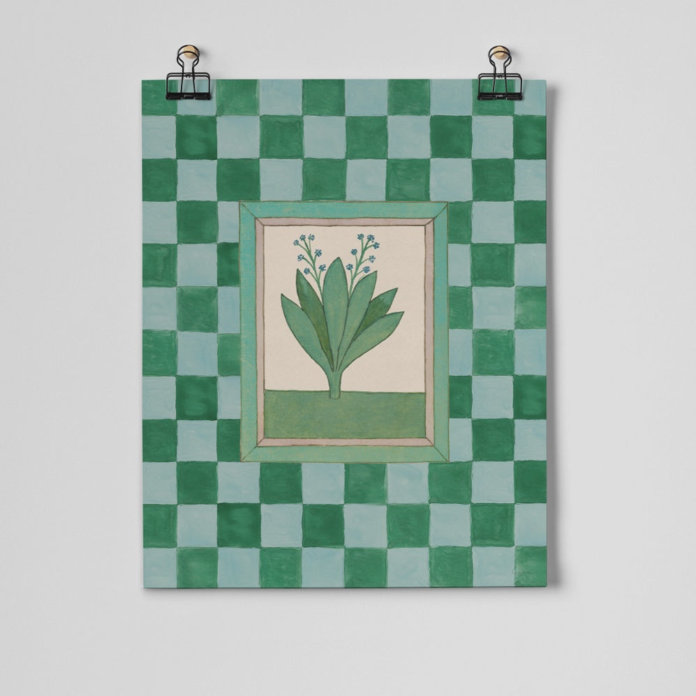 Book of Herbs Green Check Fine Art Print