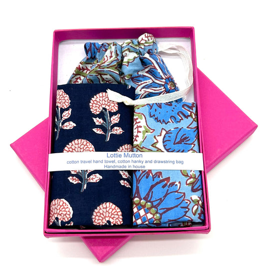 Travel Hand Towel and Hankie Gift Set - D