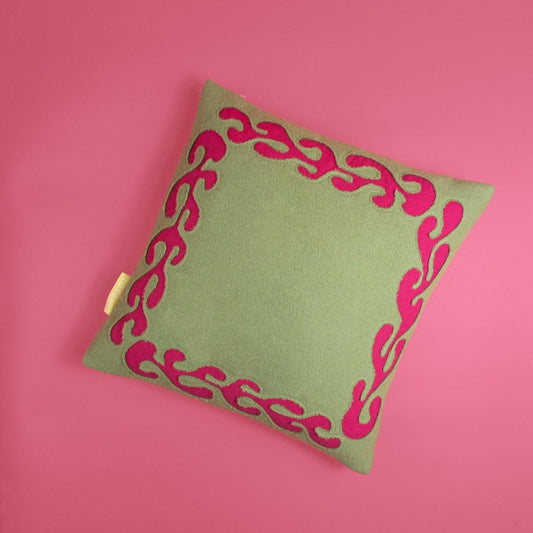 Matisse Branch Cushion - Green and Pink
