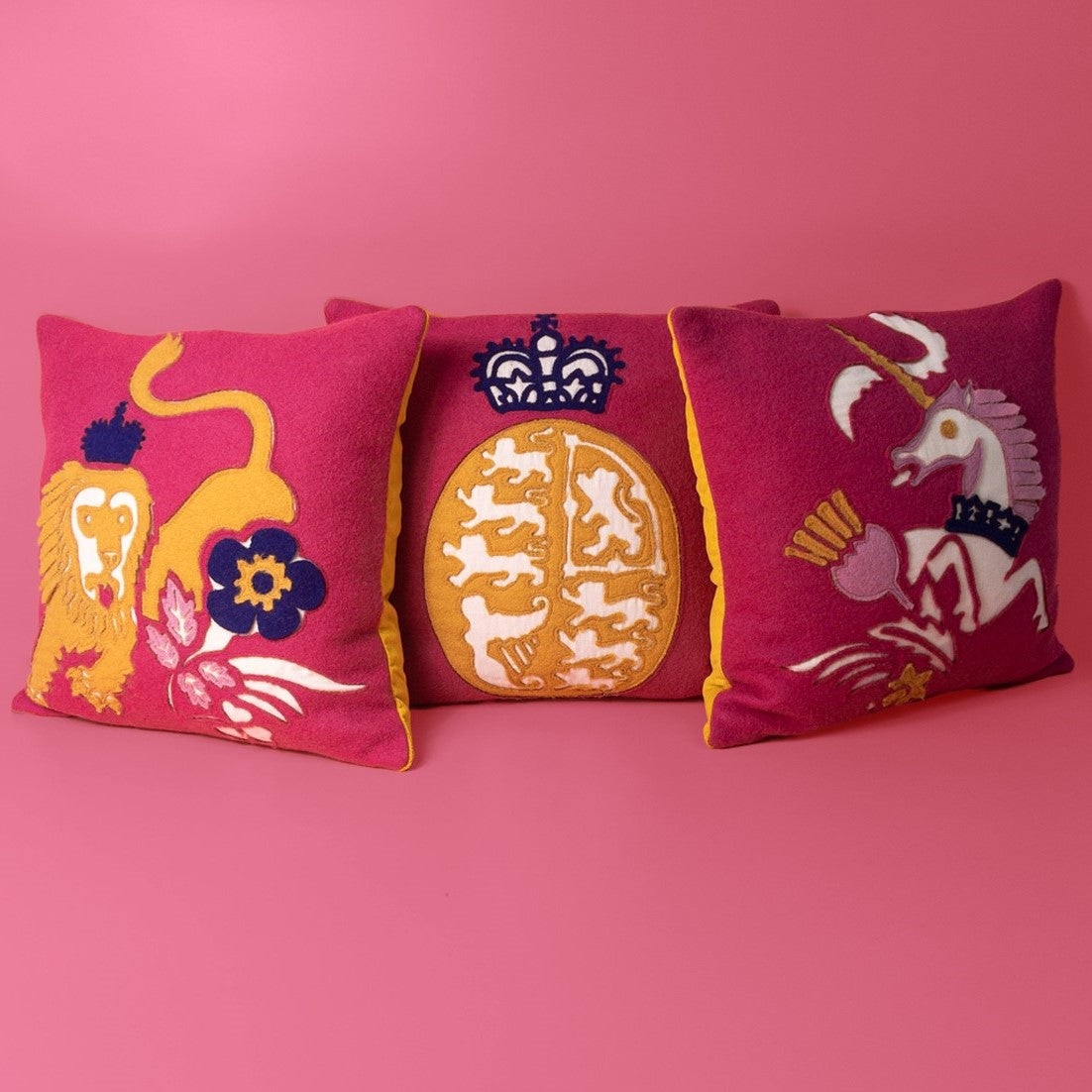 Coronation Cushion Cover- Royal Coat of Arms -Pink
