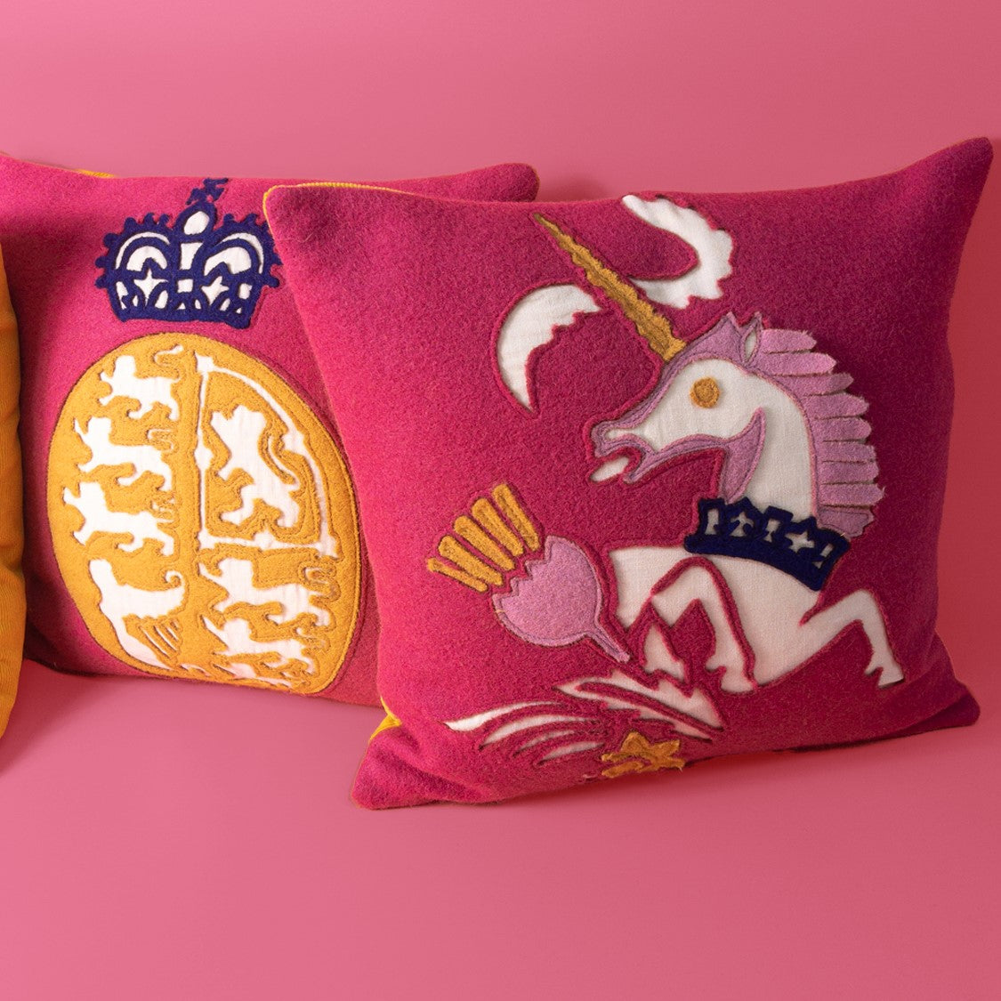 Coronation Cushion Cover- Royal Coat of Arms -Pink