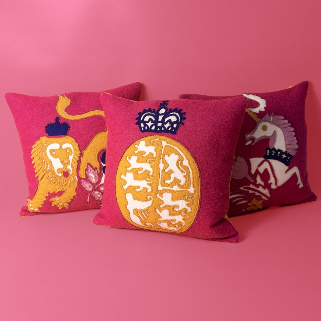 Coronation Cushion Cover- Royal Coat of Arms -Pink