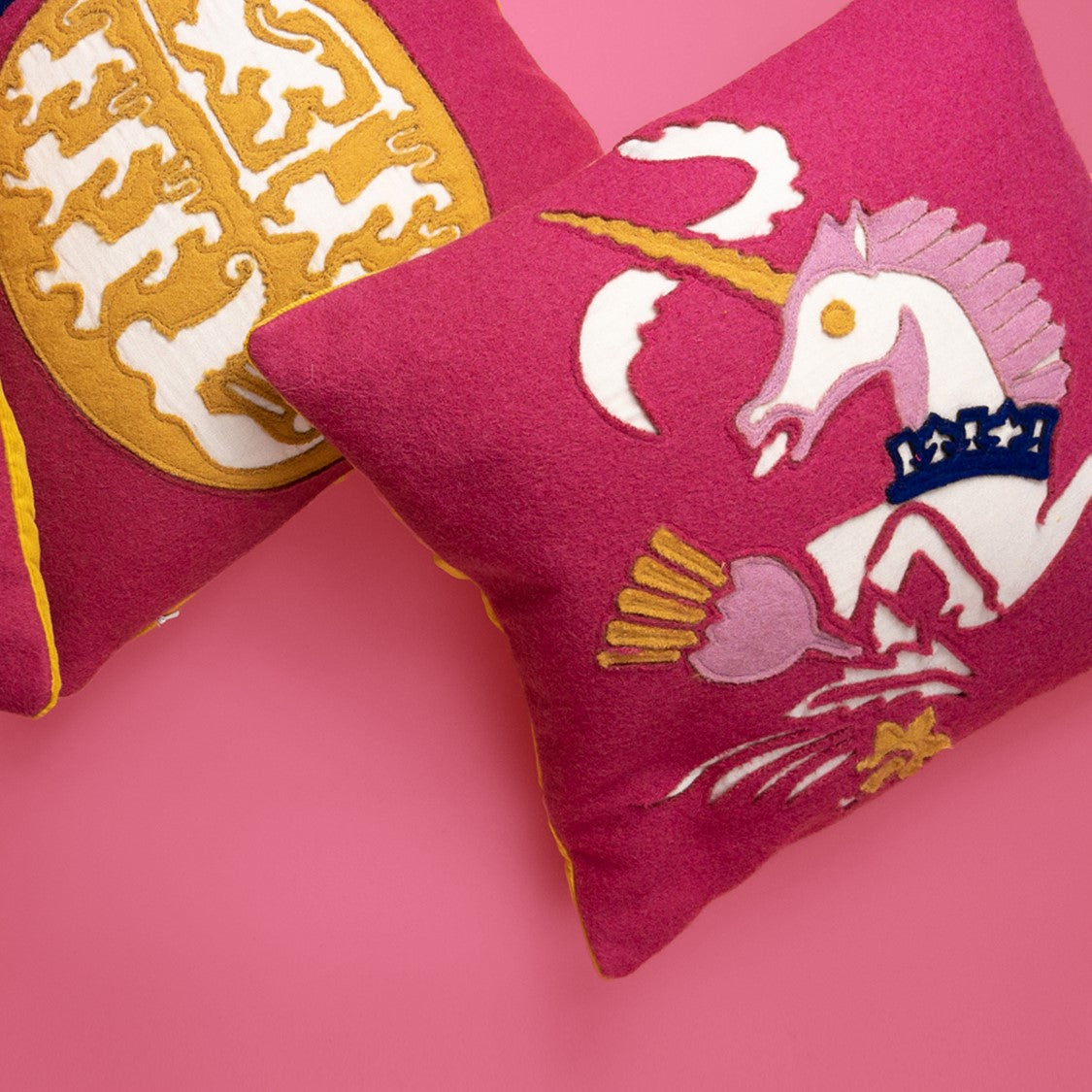 Coronation Cushion - Royal Coat of Arms -Pink