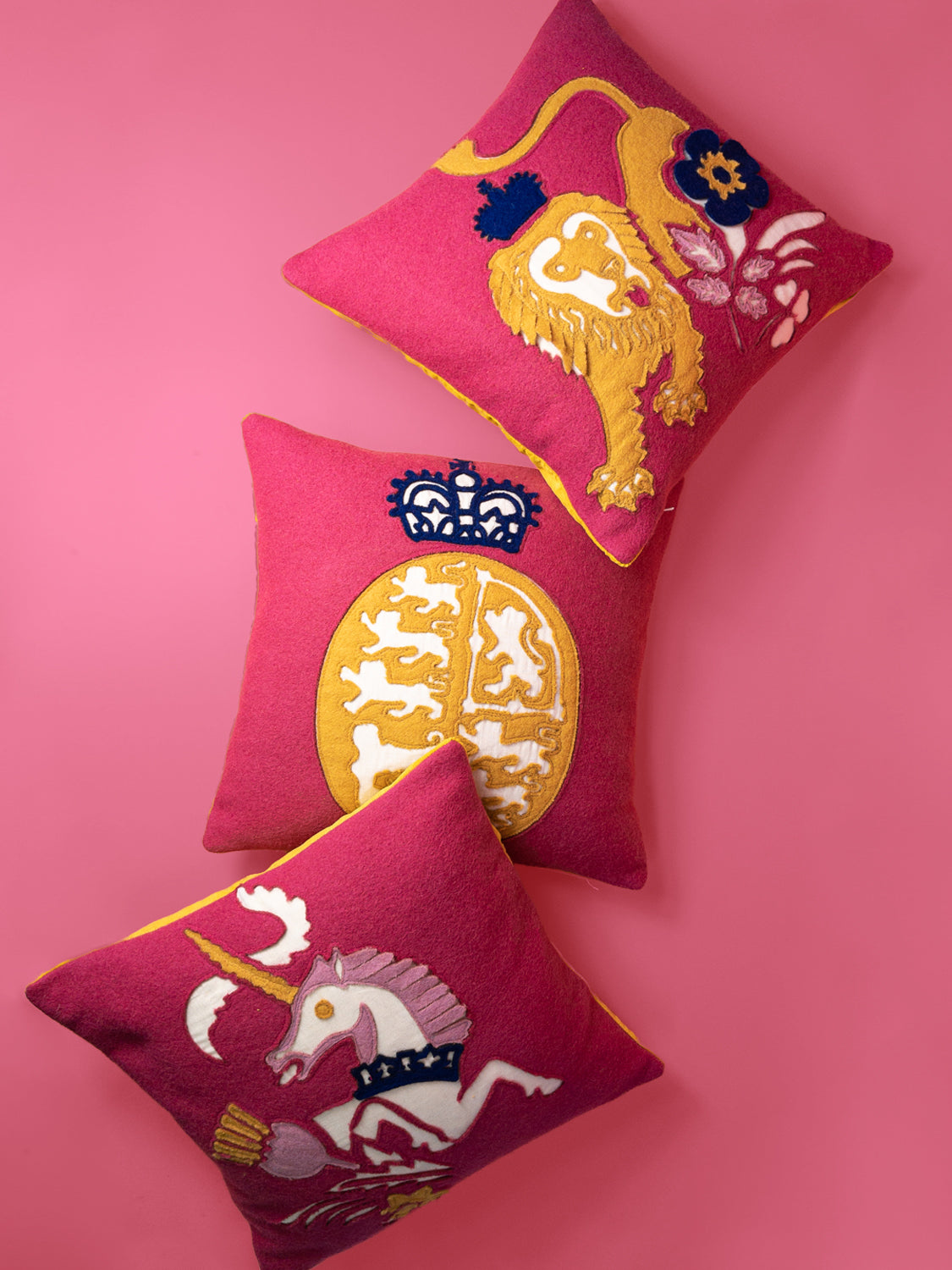 Coronation Cushion Cover- Royal Coat of Arms -Pink