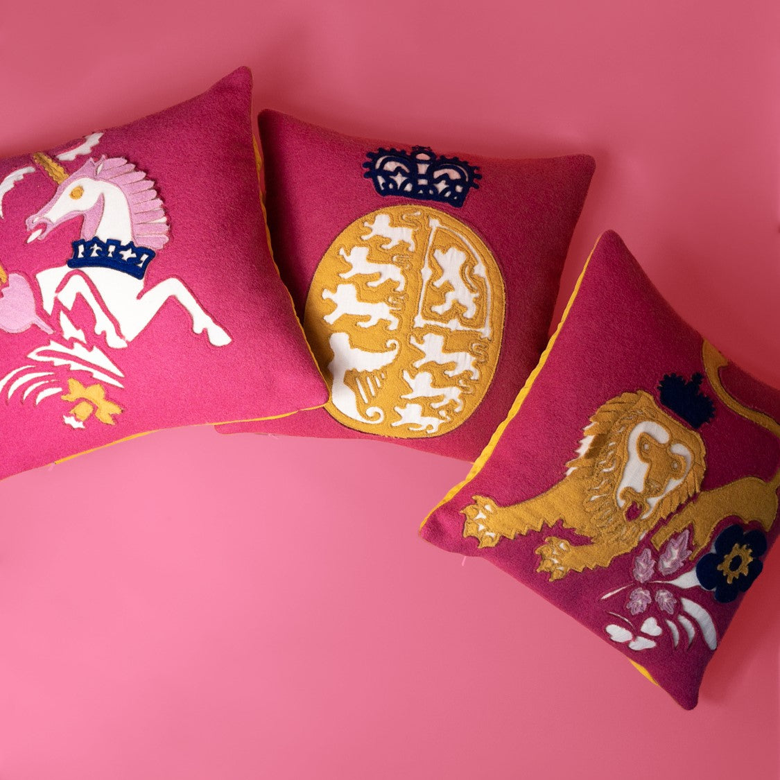 Coronation Cushion Cover- Royal Coat of Arms -Pink