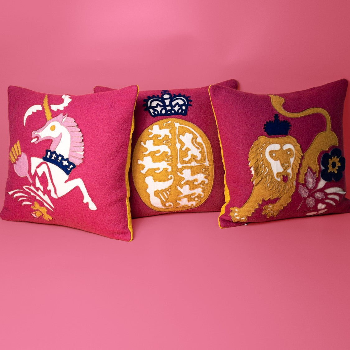 Coronation Cushion Cover- Royal Coat of Arms -Pink