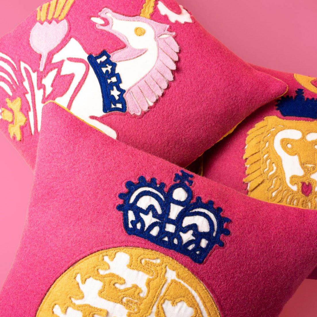 Coronation Cushion -The lion -Pink