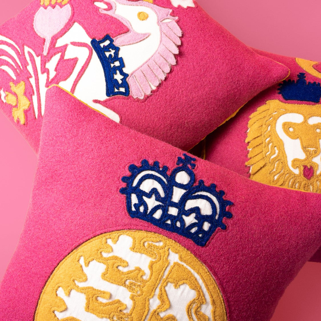 Coronation Cushion Cover- Royal Coat of Arms -Pink