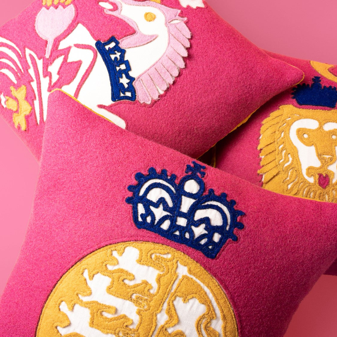 Coronation Cushion - Royal Coat of Arms -Pink