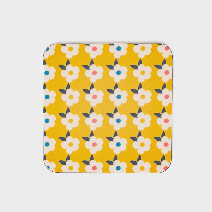 Retro Print Coaster - Honey Yellow
