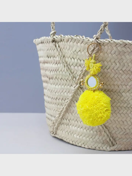 Acid Yellow Pom Pom Mirror Keychain