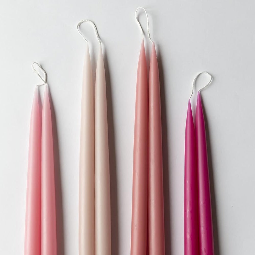 Pair of Cerise Hand dipped Taper candle / Long