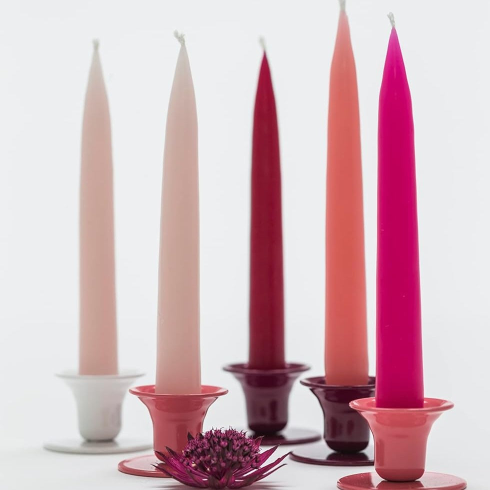 Pair of Cerise Hand dipped Taper candle / Long