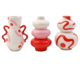 Set of 3 Pink, Red and White Vases