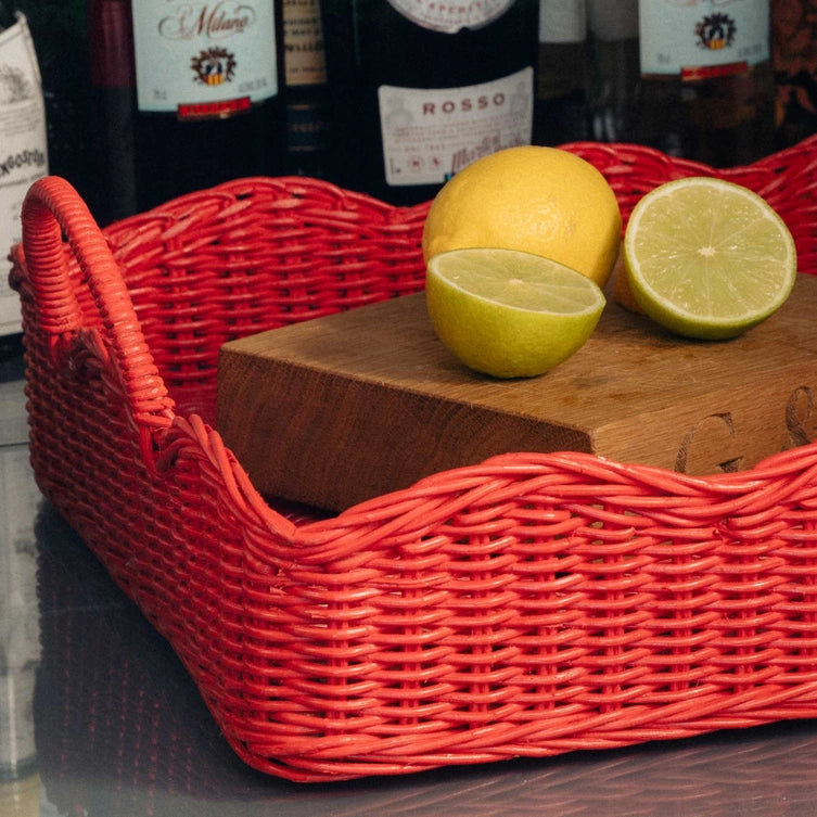 Rattan Scalloped Tray (Red)