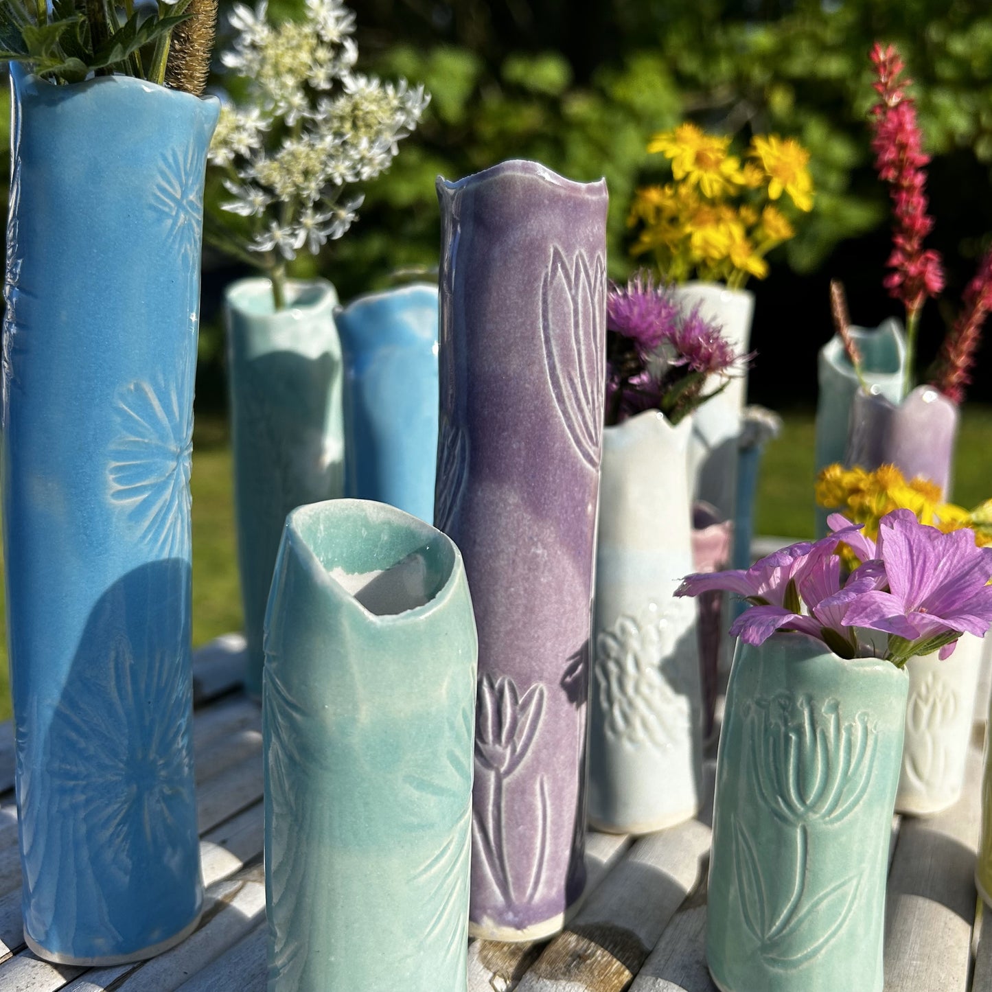 Sky Blue Slender Bud Vase