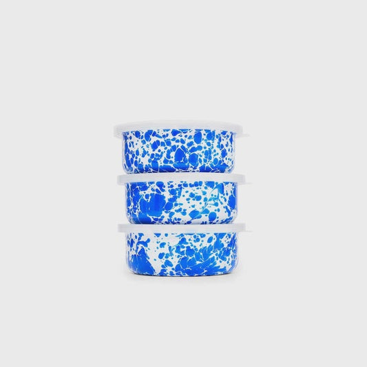 Blue Splatter Enamelware Bowl with Lid