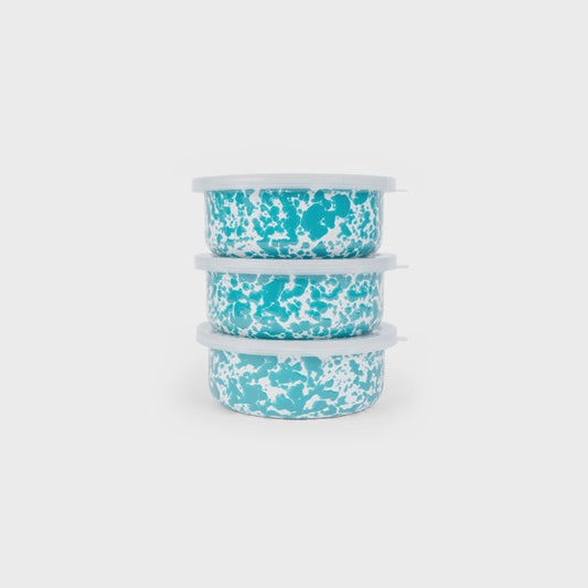 Turquoise Splatter Enamelware Bowl With Lid
