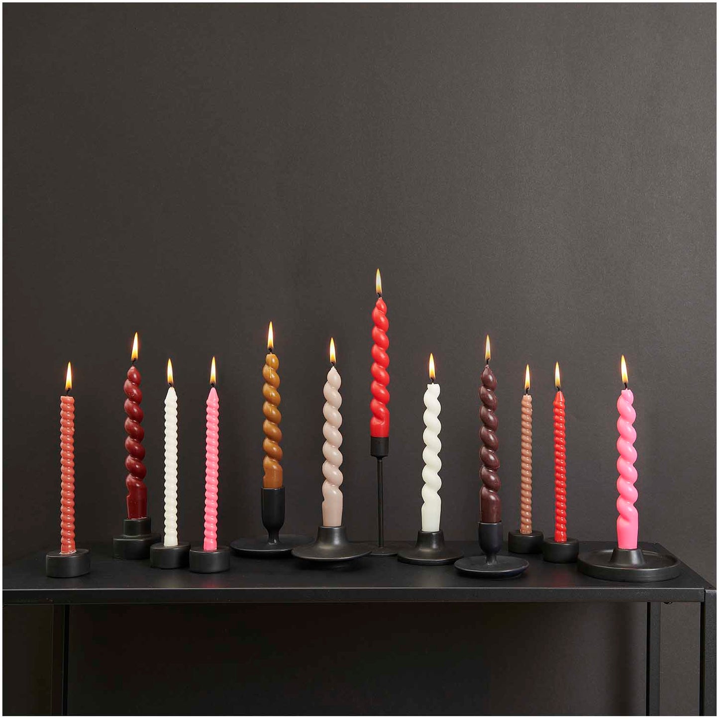 Pair of Neon Red Spiral Taper Candles
