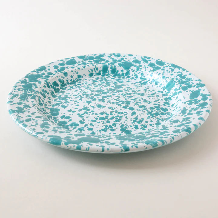 Turquoise Splattered Enamelware Dinner Plate