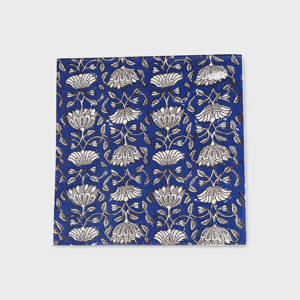Blue Flower Block Print Paper Napkin 33x33cm