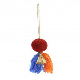 Bright 6cm Dark Red Pompom with 2 Tassels & Bells