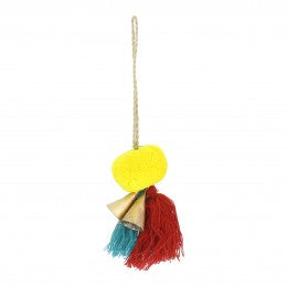 Bright 6cm Yellow Pompom with 2 Tassels & Bells