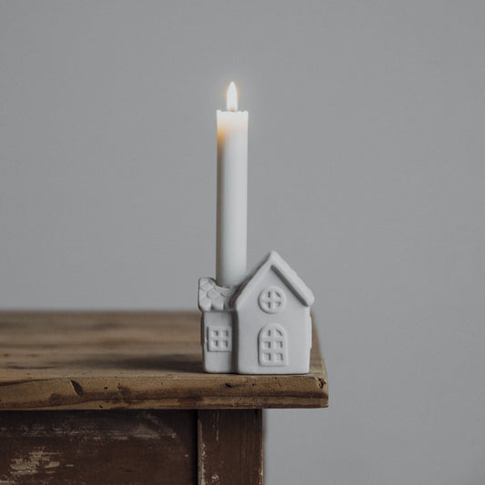 Matt White Ceramic Cottage Candleholder
