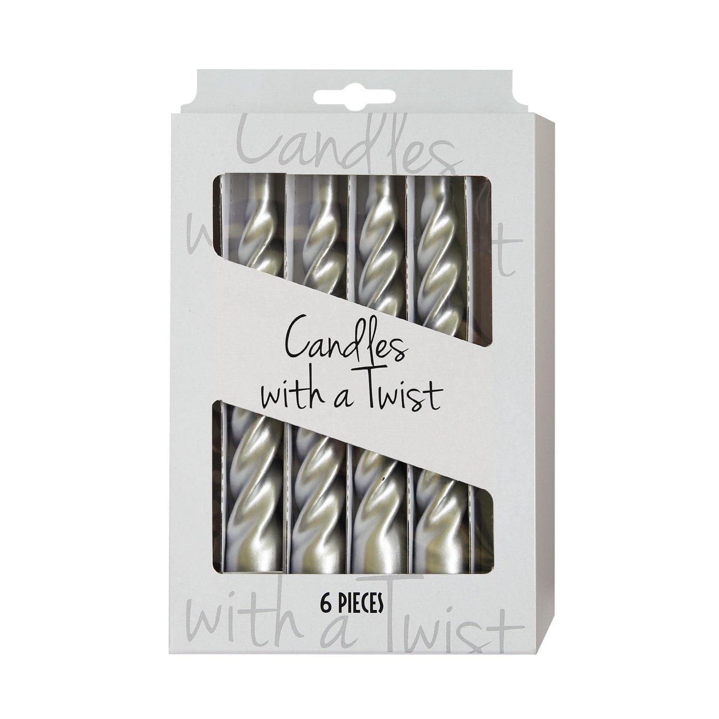Box of 6 Silver  Glossy Twisted Candles