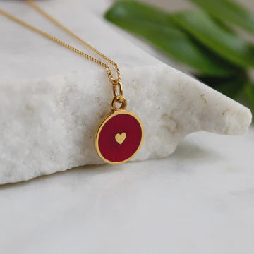 Small Enamel Gold Vermeil Pendant Necklace Red Heart