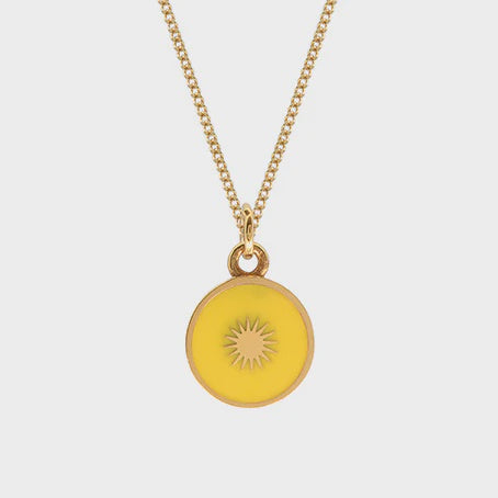 Small Enamel Gold Vermeil Pendant Necklace -Sun
