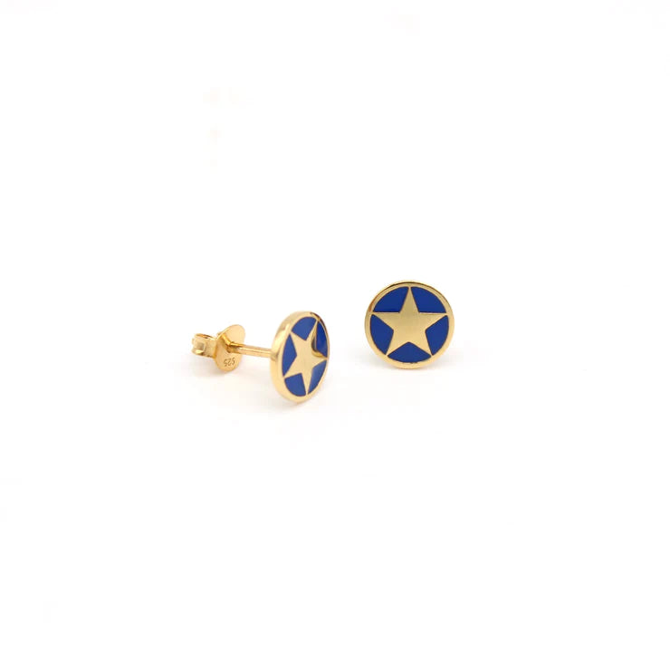 Enamel Star Stud Earrings Gold Vermeil - Indigo Blue