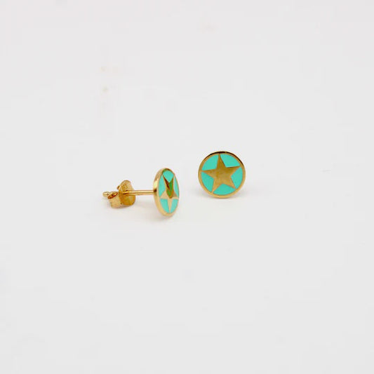 Enamel Star Stud Earrings Gold Vermeil - Jade