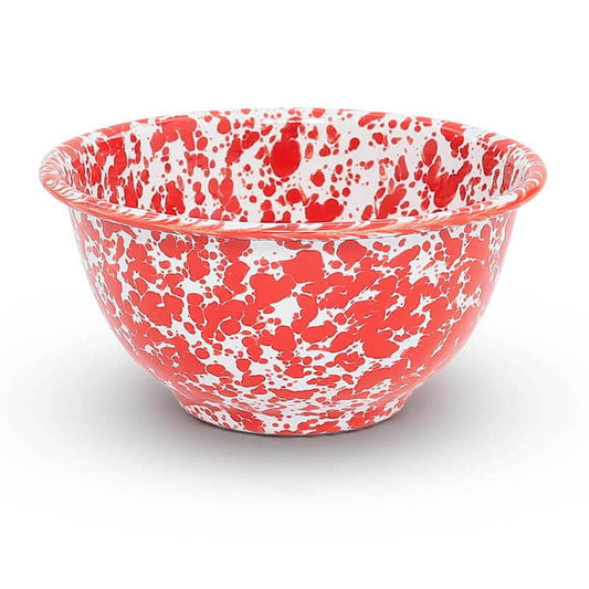 Red Splattered Enamelware Small Footed Bowl