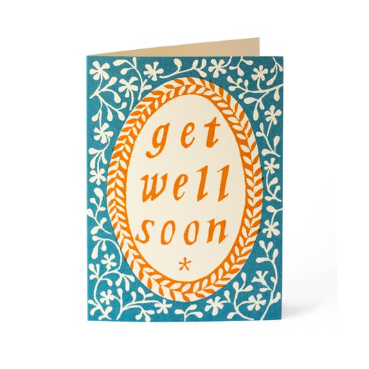 Get Well Soon Card Turquoise and Transparent Orange