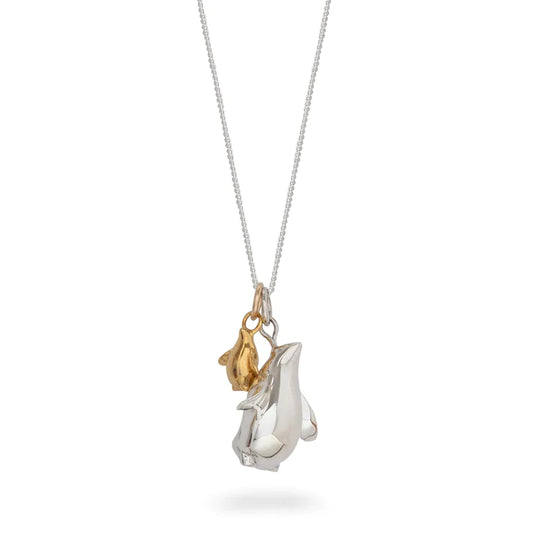 Double Charm Necklace-Mother & Baby Penguin