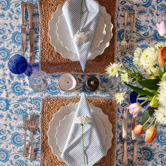 Suzani Blockprint Tablecloth - Lapis Blue