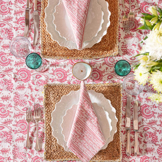 Suzani Blockprint Tablecloth - Rose Pink