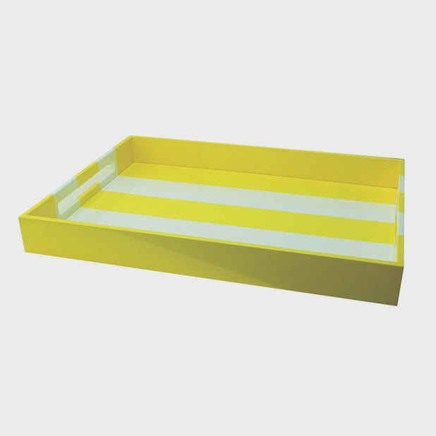 Yellow Striped Large Lacquered Ottoman Tray