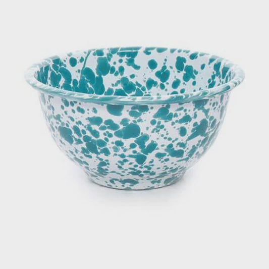Turquoise Splattered Enamelware Small Footed Bowl