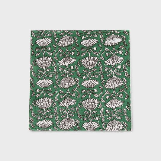 Green Flower Block Print Paper Napkin 33x33cm