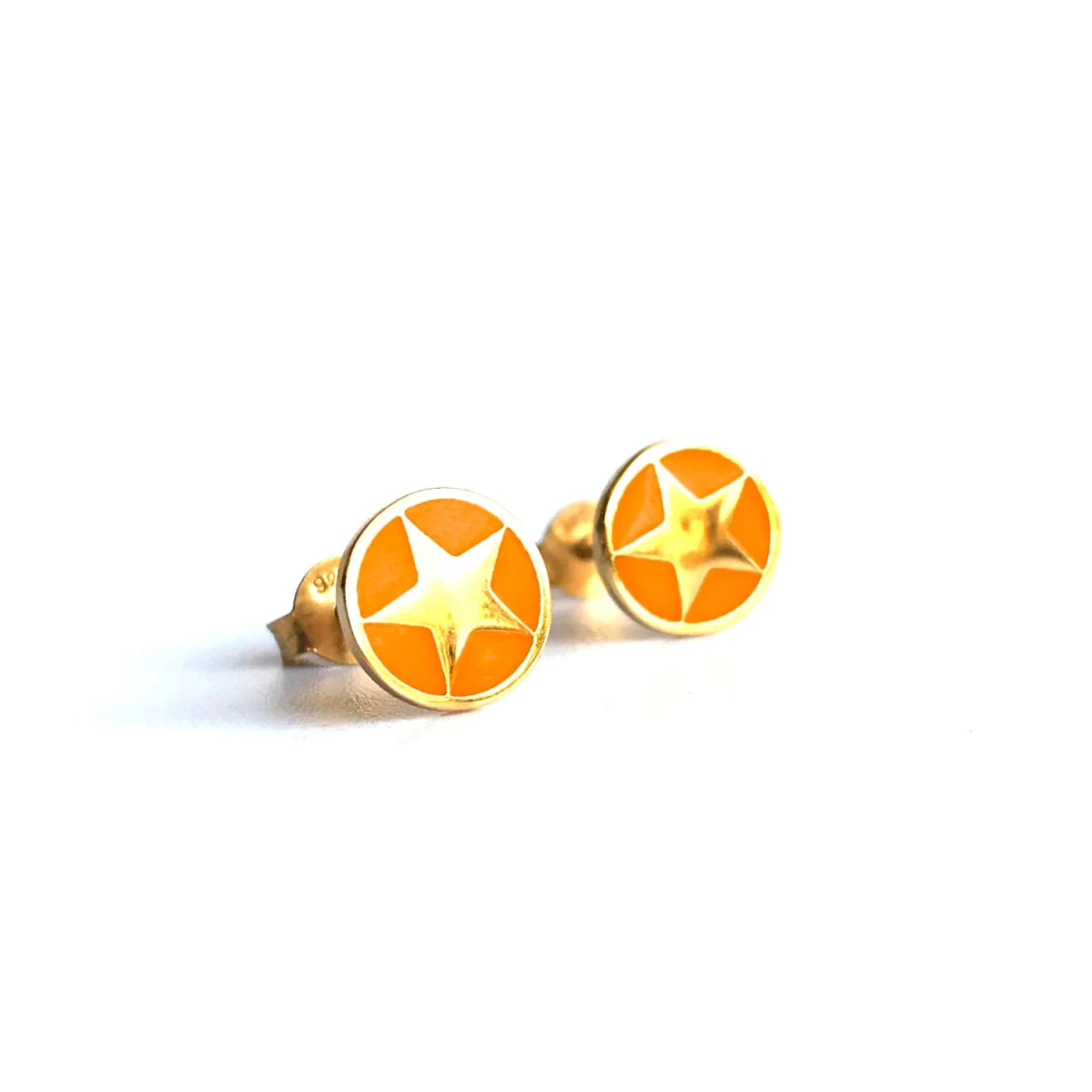 Enamel Star Stud Earrings Gold Vermeil - Orange