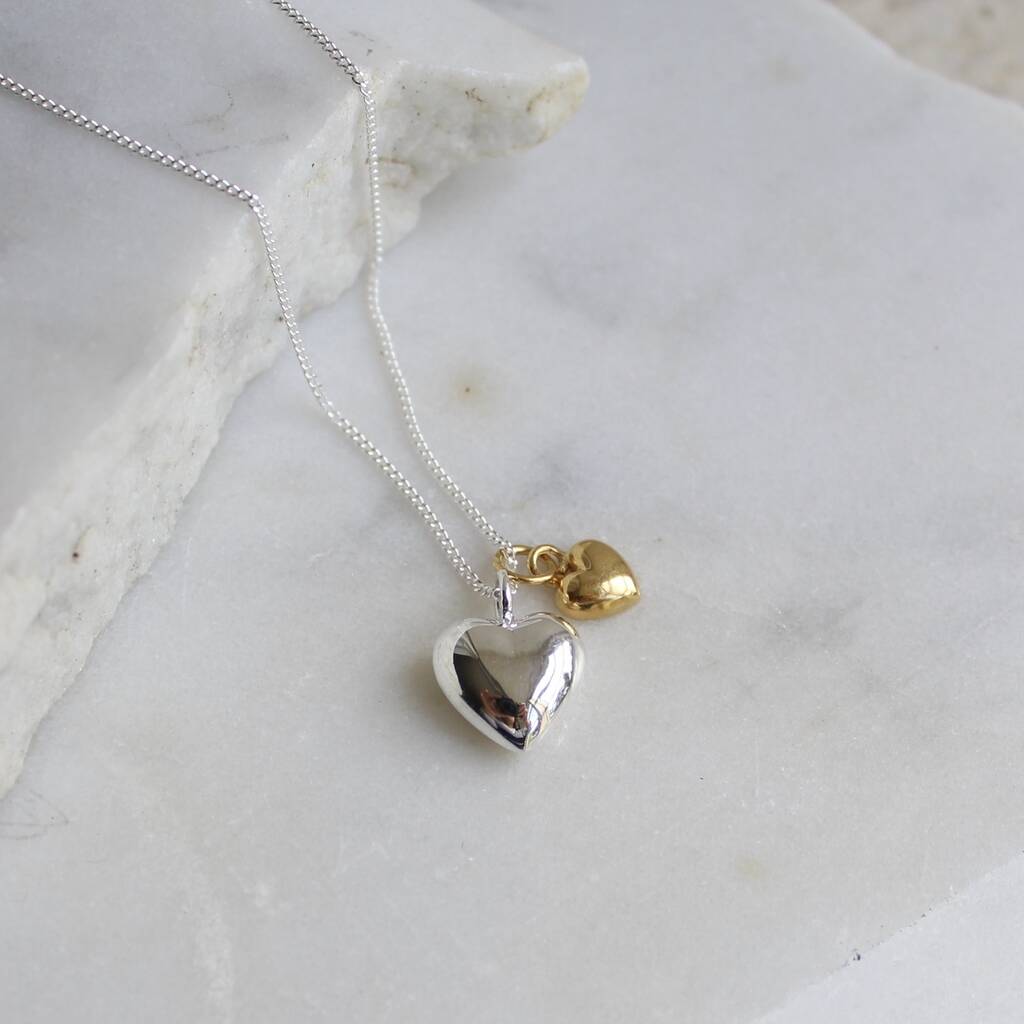 Two Heart Necklace- Silver & Gold Vermeil