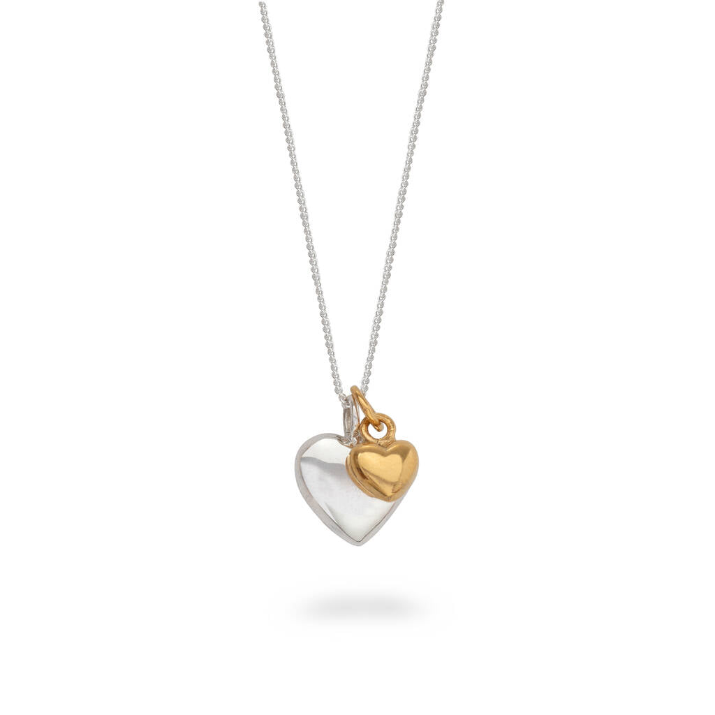 Two Heart Necklace- Silver & Gold Vermeil